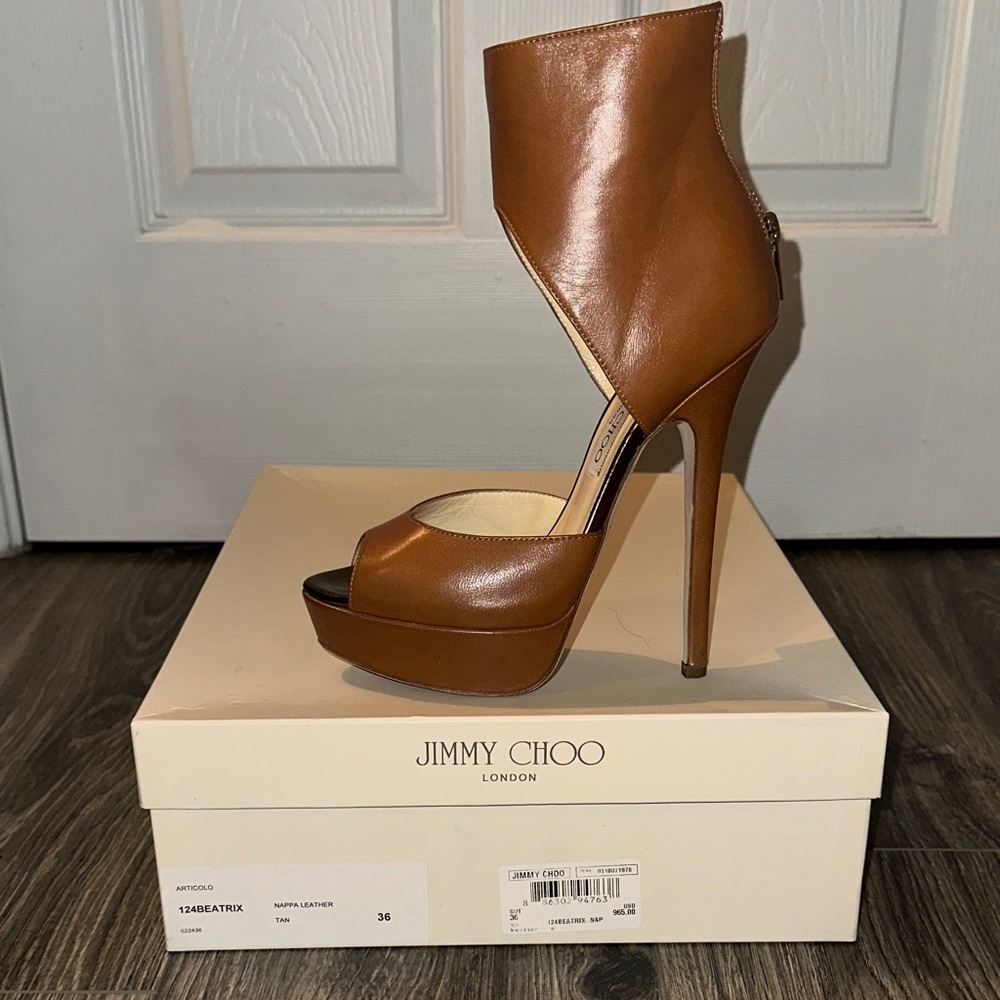 Jimmy Choo Beatrix Tan Leather Platform Booties